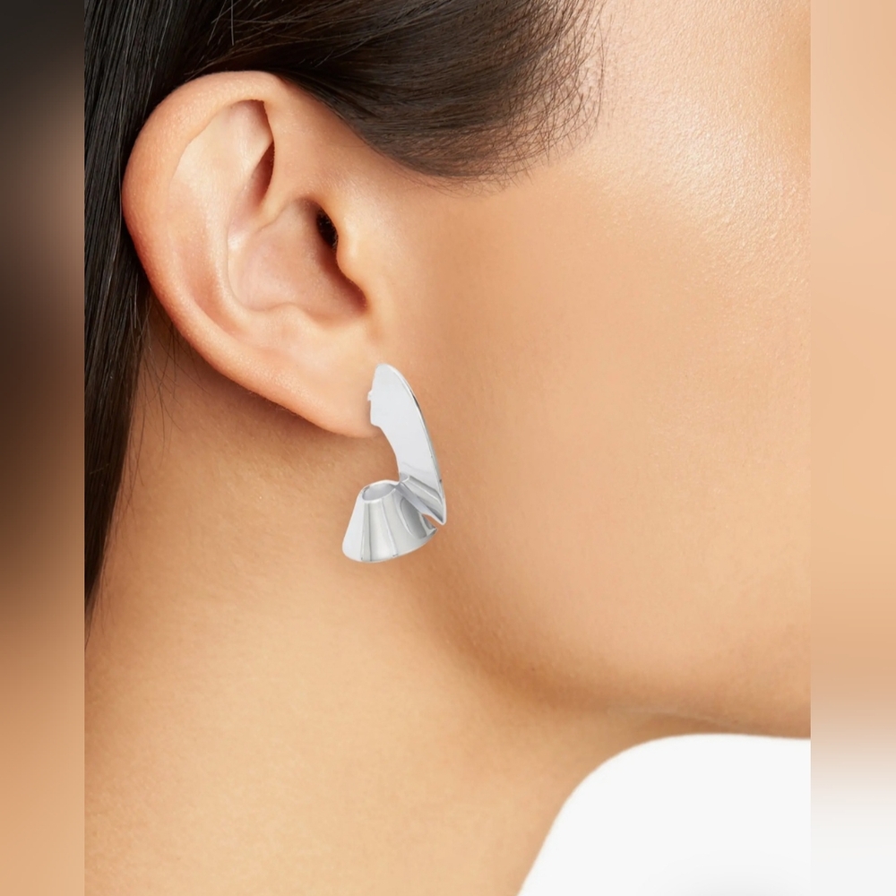 Rhodium Flat Spiral Hoop Earrings with Modern Design Nordstrom NWT - Picture 1 of 2
